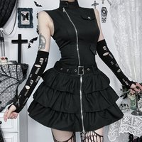 Women's Dark Gothic Retro Zipper Vest Dress Street Punk Individualistic Style CF25043 New 2025