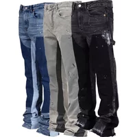 Jeans Men’s Work Fashion Stretch Patch Denim Stacked Flare Pants