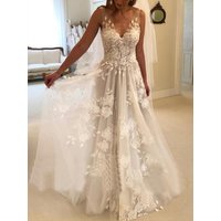 Clothing Double shoulder deep V neck slim slim lace sexy bag shoulder train wedding dress