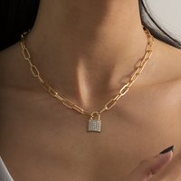 Necklace Women Golden Necklace Pendant Necklace Gold Fashion Simple Micro Inlaid Pendant Necklace For Women Creative Trendy Metal Lock Head Chain