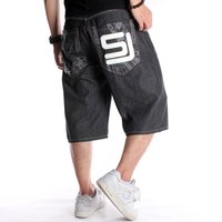 Man's clothing Hip hop denim shorts men's loose printed capri pants Trend plus fat plus size skateboard medium pants
