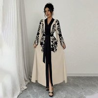 Clothing V Neck Long Cardigan Dress Printed Flared Long Sleeve Tie Waist Regular Thickness Spring Summer