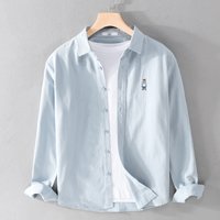 Men's Clothing Spring And Autumn Casual Pure Cotton Long Sleeved Shirt Versatile Bear Embroidery Trendy Loose Shirt
