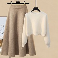 Plus Knit Sweater & Midi Skirt Set Autumn Winter Fashion Outfit Elegant Office Wear Casual Chic Two Piece Ensemble