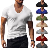 Cross Border Slim Fit T Shirt V Neck Solid Summer Casual Top Short Sleeve European American Style