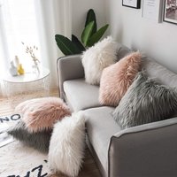 Home Garden Wool Plush Car Decorative Pillow Sofa Cushion Solid Long Hair Pillowcase