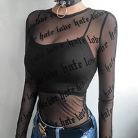 Personality Printing Perspective Sexy Gauze Long Sleeve T shirt Blouse