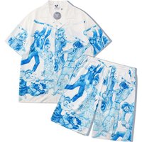 clothing Casual High Street Floral Shirt Suit Rebel Full Print Shirt Beach Cardigan Shorts