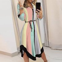 Stylish Commuter V neck Lace up Long sleeved Dress