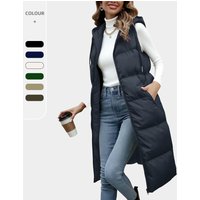 Longline Hooded Puffer Vest – Thickened Quilted Sleeveless Jacket 