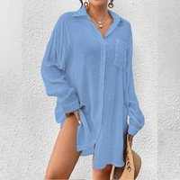 Women's Clothing Bamboo Cotton Shirt Style Sun Protection Shirt Beach Cover Up Holiday Bikini Swimsuit Outerwear
