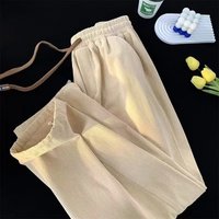 Men's Clothing Fashion Ice Silk Apricot Textured Sports Pants Thin Straight Wide Leg Pants High Street Drape Casual Pants