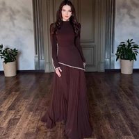 Clothing Elegant French Style Rhinestone Dress Set – Long Sleeve Maxi Dress Detachable Top 