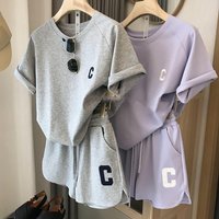 Clothing Letter embroidery fashion casual short sleeved shorts two piece suit