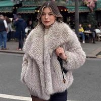  Faux Fur Coat Winter Short Jacket Lapel Collar Elegant & Warm Outerwear Office & Casual 