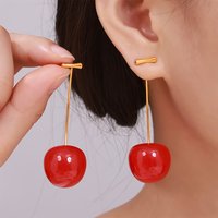 Small Fresh Cherry Long Earrings Women’s Personality Resin Cherries Creative Temperament Stud Earrings