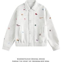 Floral Embroidered Jacket 2026 Lapel Couple Vintage Versatile Sweater Tooling Jacket
