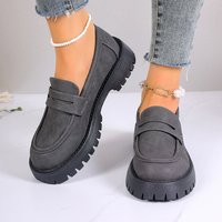 Women's British Style Slip-On Loafers With Thick Sole - Vintage Casual Flats For Everyday Wear