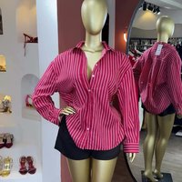 Elegant Casual Long Sleeve Striped Shirt Relaxed Fit Turn Down Collar Breathable Polyester Versatile Office & Daily Wear