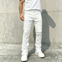 Stretch Slim Fit Jeans Raw Hem & Patch Details Urban Streetwear Denim Pants