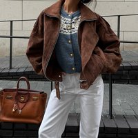 Clothing Short Loose Coat Autumn Street Fashion Lapel Zipper Coat