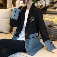 Clothing Small suit jacket Korean version British style denim niche leisure temperament splicing suit small