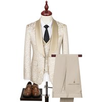 Clothing autumn winter matching printed suit three piece suit jacquard wedding dress stage performance suit