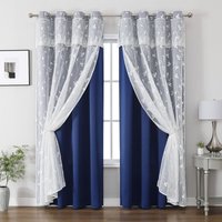 Embroidered Leaf Voile Blackout Curtains – Double Layer Sheer & Blackout Drapes Living Room Bedroom & Office