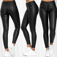 High Waist PU Leather Skinny Pants For Women - Stretchable Slim Fit Trousers, Comfortable & Stylish, Office & Casual Wear
