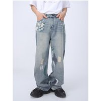 Voguo Relay Distressed Jeans For Men & Women – Slimming Loose Straight Leg Baggy Pants With Ripped Details & Streetwear Style