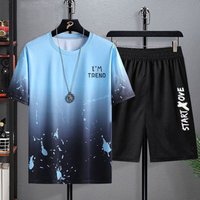Clothing quick drying ice silk gradient suit short sleeved T shirt summer casual shorts sports two piece handsome clothing