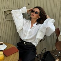 Sweet Fresh Loose Plus Stand Collar Puff Sleeve Long Sleeve Shirt Top