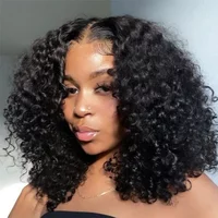 Glueless Short Bob Deep Wave Human Hair Water Wave Frontal Kinky Curly Lace Front Transparent Wigs