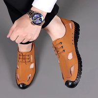2025 Summer Men’s Sandals Soft Leather Beach Shoes Dual Purpose Casual Breathable Driving Anti Slip Baotou Slippers For