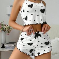 Sleepwears Home Clothes Love Print Suspender Shorts Casual Pit Stripes Wear