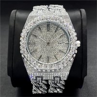 2024 Watches Brand MISSFOX Hip Hop Iced Out Diamond Watch Fashion Cuban Chain Quartz Clock Man Reloj Dropshipping