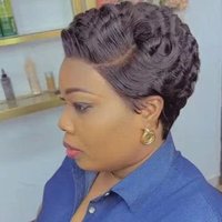 Hot Selling African Small Curly Short High Temperature Fiber Synthetic Wig Stock One Piece