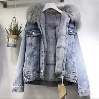Clothing Plus Velvet Cotton Jacket Loose Korean Style Denim Fur Collar Thickened Jacket