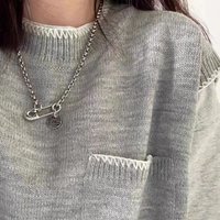 Large Safety Pin Hollow Saturn Pendant Necklace Titanium Steel No Fading Light Luxury Punk Style Design Clavicle Chain