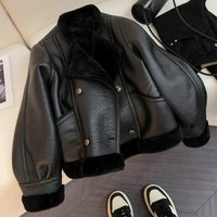 Women’s Clothing Winter Women’s Faux Fur Leather Jacket Short Coat Plush Thickening Fashion Motorcycle Clothes Plush Leather Jacket