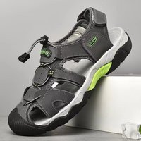 Italy Removes High end Genuine Leather Sandals Hollowed Out Couples Hooded Beach Shoes