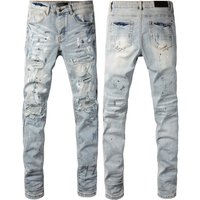 Street Hiphop Fashion Ripped Patch Slim Fit Skinny Jeans Pants