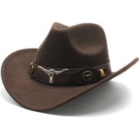 Top Hat Ethnic Style Bull Logo Western Cowboy Top Hat Roll Brim Retro Horse Riding Hat Woolen Felt Hat Fashionable Temperament