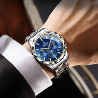 Luxury Stainless Steel Quartz Watch Butterfly Clasp Function Calendar Waterproof & Night Light Elegant Business Wristwatch Quartz