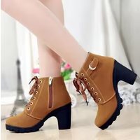 Autumn Winter High Cross Strap Short Belt Buckle Thick Heel Martin Leather Boots Woman Shoes