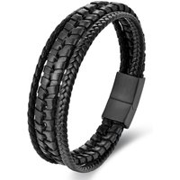 Men's Jewelry Black Leather Rope Cowhide Men's Double Stainless Steel Genuine Leather Braided Bracelet Handmade Multi Layer Leather Bracelet