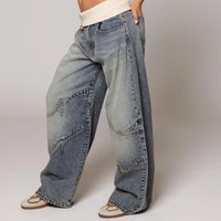Women's Clothing Vintage Washed Distressed Blue Jeans – Unisex Straight Fit Loose Casual Denim Pants