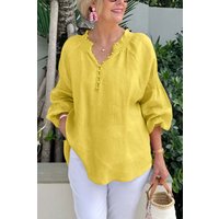 Women's Clothing Spring And Summer Casual V Neck Solid Color Cotton And Linen Long Sleeved Tops