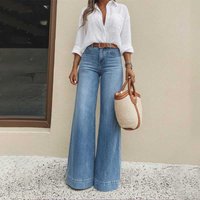 Vintage High Waisted Wide Leg Jeans – Retro Stretch Denim Pants Flowy Hem Comfortable & Stylish