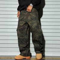 Men's Clothing Street Style Casual Ripped Multi Pocket Cargo Wide Leg Camouflage Jeans